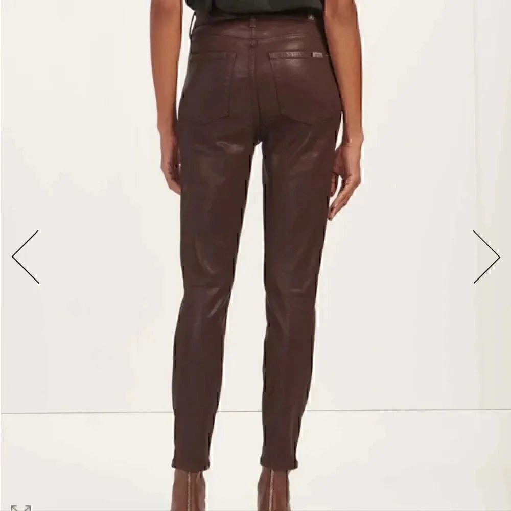 7 For All Mankind Chocolate Brown Faux Leather Pants Size 10 - Picture 2 of 11